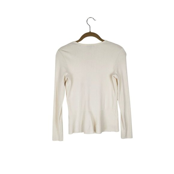 Talbots Ivory Ribbed Knit Peplum Sweater Jacket Full Zip Crew Neck Size PXS - Picture 2 of 5